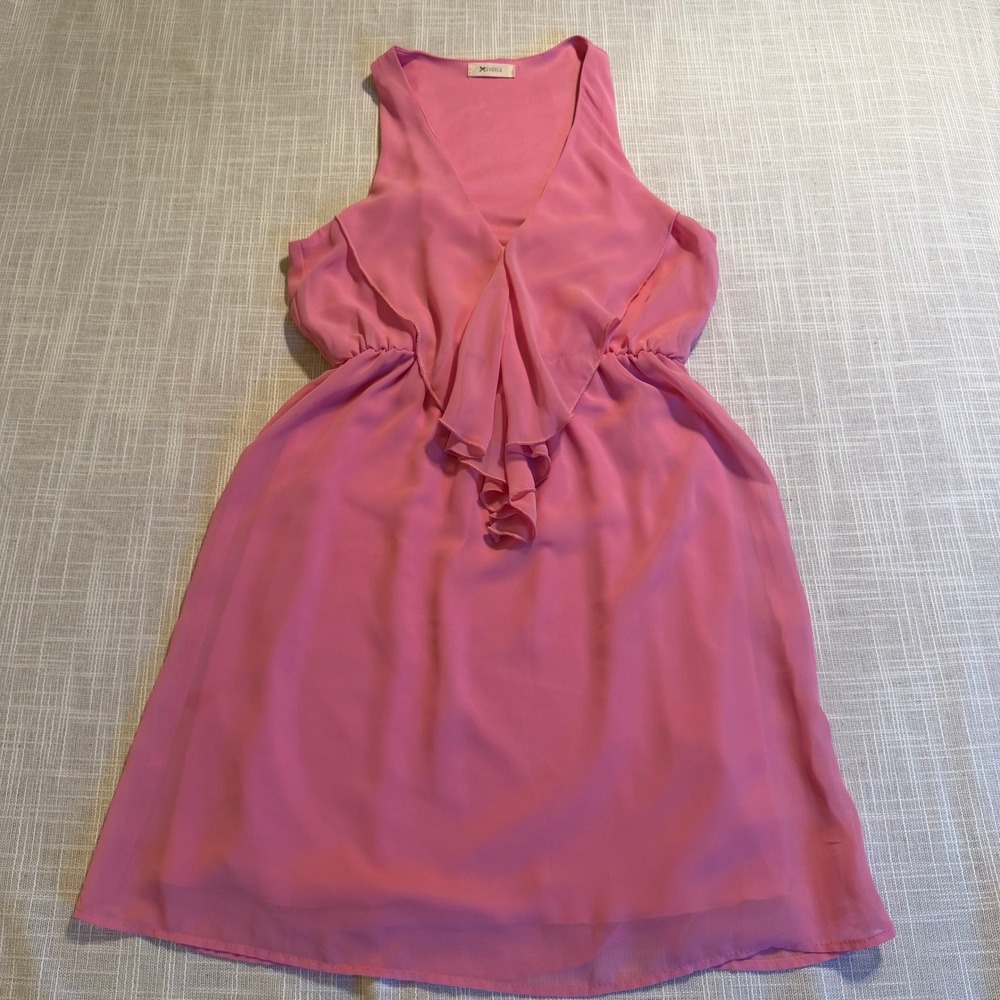Everly Pink Ruffle V-Neck Sleeveless Mini Dress D4900 Small